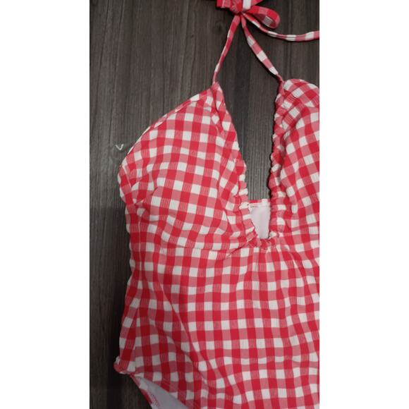 $Red & White gingham swimsuit Wild fable tie up halter style S/M pin-up vintage - Picture 5 of 7
